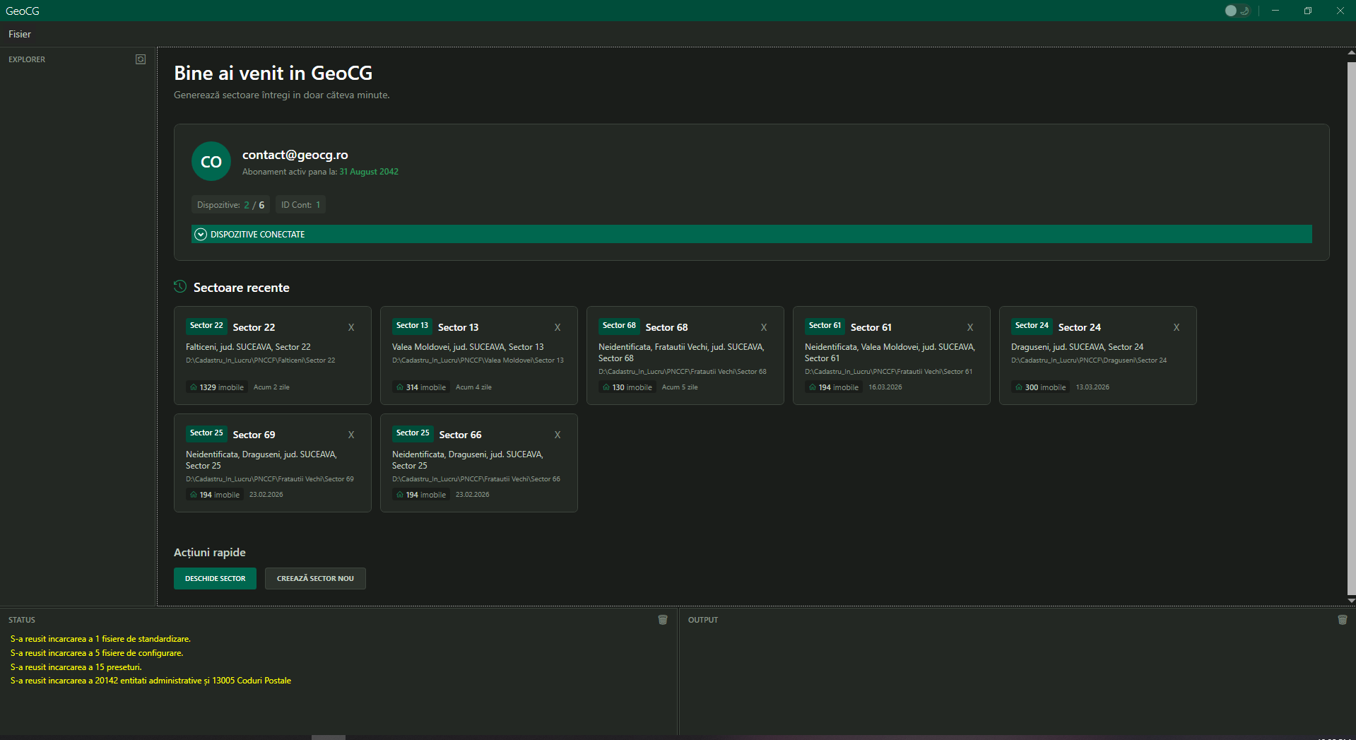 Ecranul de start GeoCG